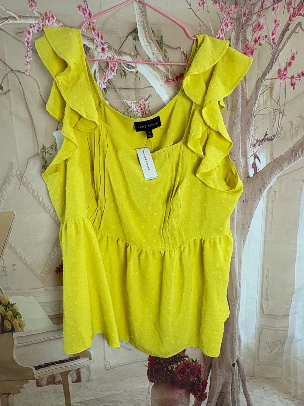 NEW Lane Bryant Lime Ruffle-Sleeve Peplum Top - Picture 2 of 9